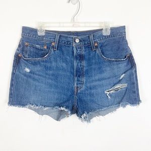 Levi’s 501 Wonen’s Cutoff High Rise Button Fly Blue Denim Shorts Size 33W